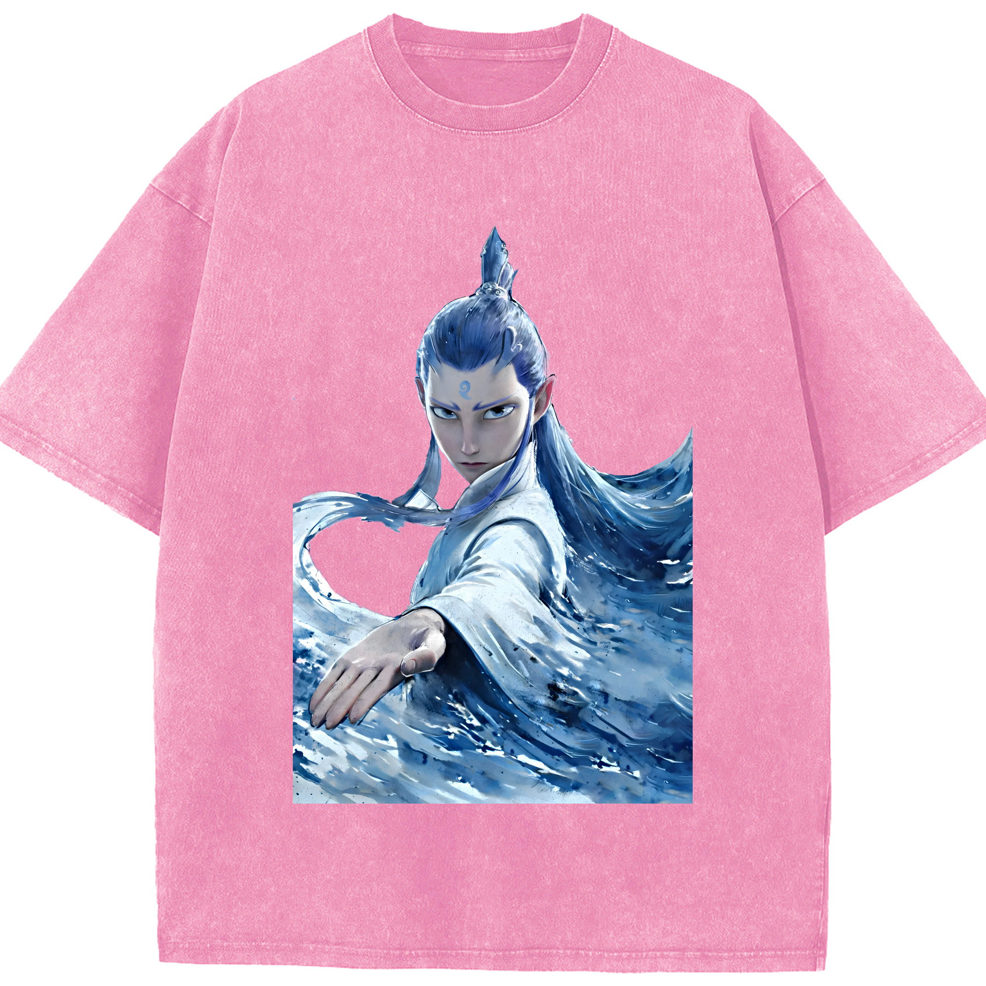 （画像用） Ne Zha 2 ナタ 魔童の大暴れ 綿100% ヴィンテージ風 半袖Tシャツ（フロントプリント）